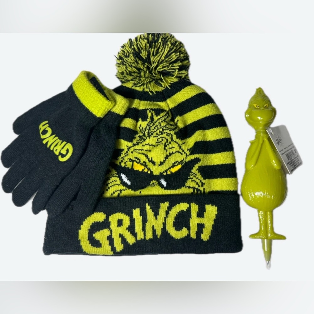 2/$40. NWOT The Grinch Hat and Gloves Set (child size) + FREE Grinch figural pen